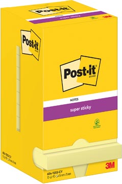 Memoblok Post-It Super Sticky Notes 76x76mm 90vel geel (12)(654ssy)