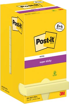 Memoblok Post-It Super Sticky Notes 76x76mm 90vel geel 8+4gratis (12)