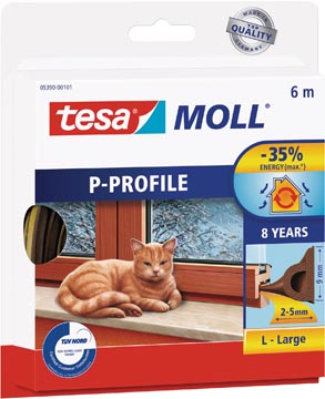 Tochtstrip Tesa Moll Classic P-profiel 6m zelfklevend bruin