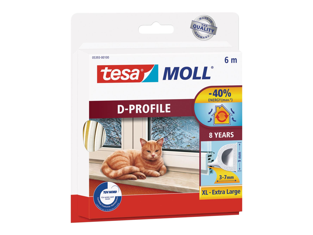 Tochtstrip Tesa Moll Classic D-profiel 6m zelfklevend wit