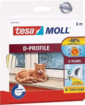 Tochtstrip Tesa Moll Classic D-profiel 6m zelfklevend wit