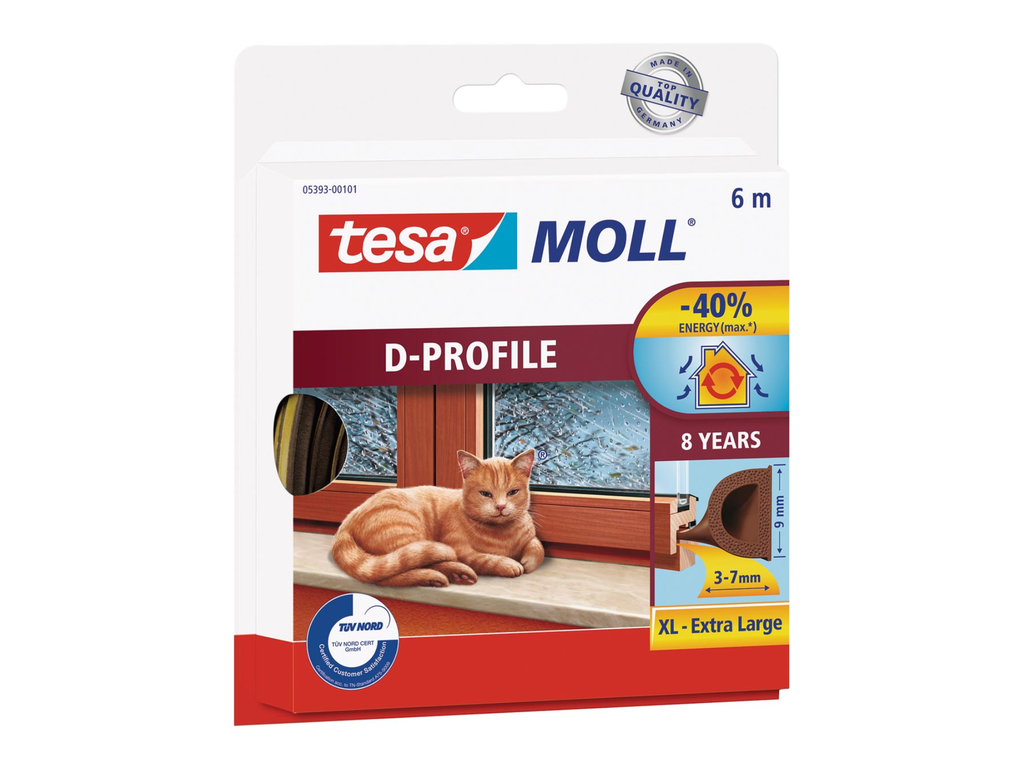 Tochtstrip Tesa Moll Classic D-profiel 6m zelfklevend bruin
