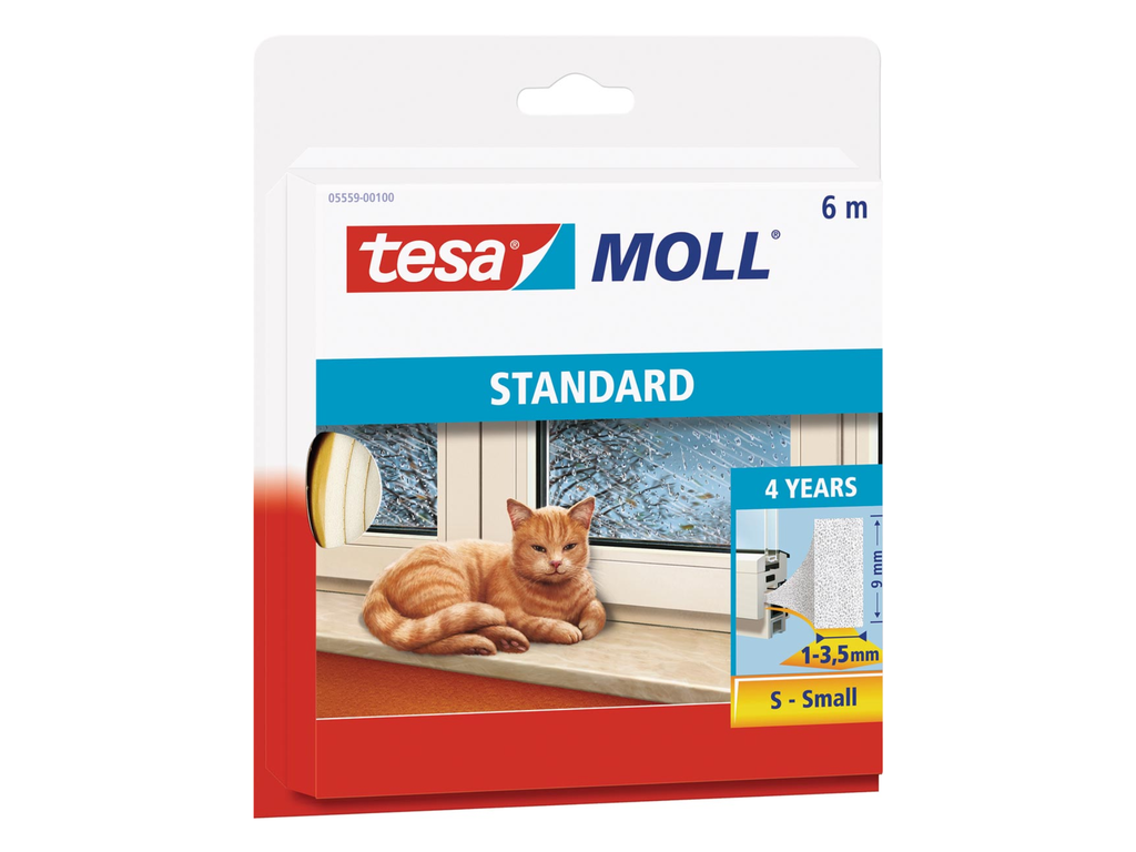Tochtstrip Tesa Moll Standard I-profiel 6m zelfklevend wit