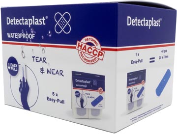 Pleister Detectaplast Tear & Wear Waterproof Easy-Pull metaal detecteerbaar 25x72mm blauw (5x40)