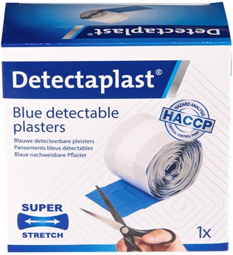 Textielpleister Detectaplast Elastic metaal detecteerbaar 6cmx5m op rol blauw