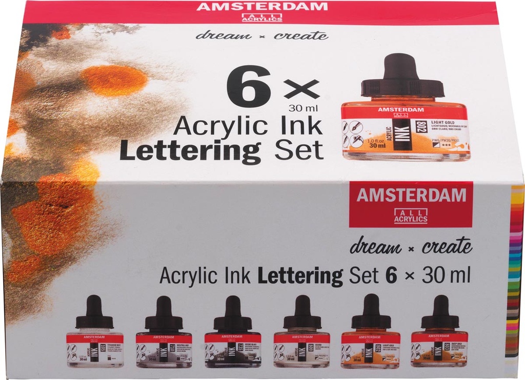 Inkt acryl Amsterdam Lettering 30ml assorti (6)