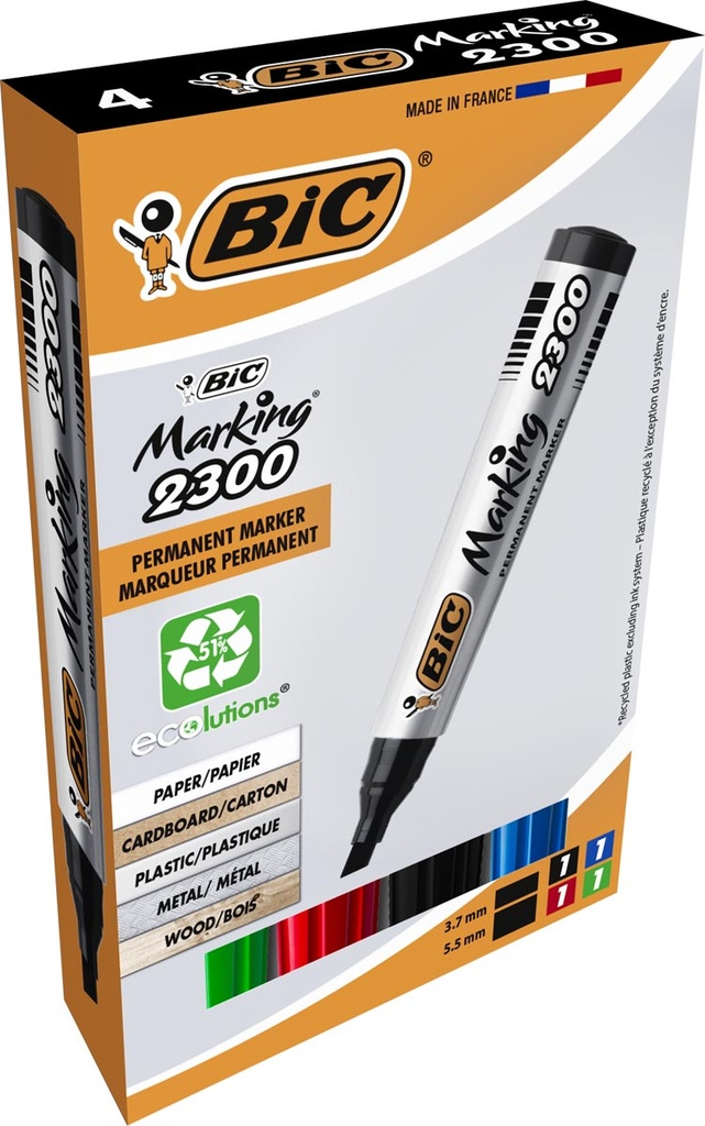 Permanent marker Bic Marking 2300 ECOlutions schuine punt assorti (4)