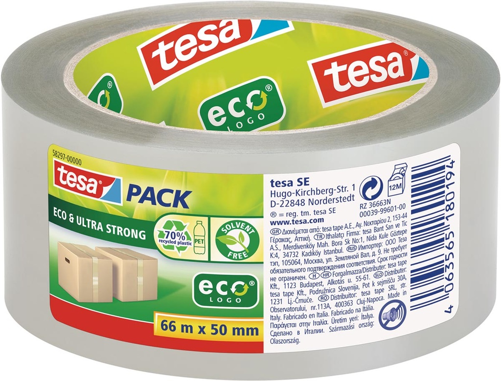 Verpakkingstape Tesapack eco&ultra strong ecologo 50mmx66m transparant