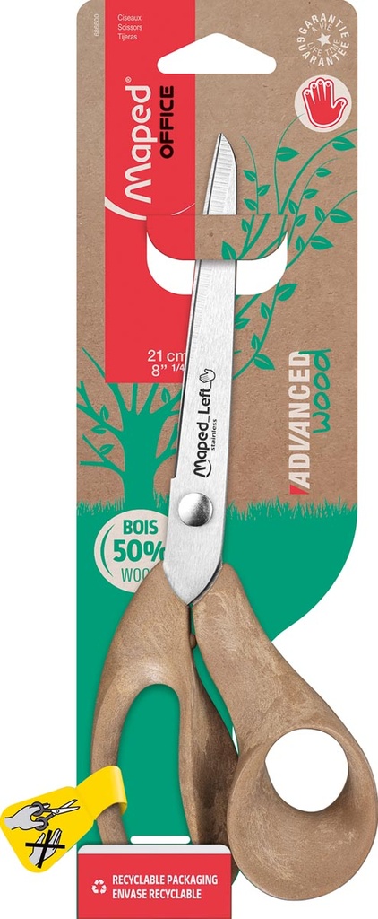 Schaar Maped Advanced Wood 21cm asymmetrische ogen voor linkshandigen bruin