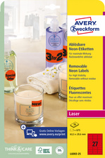 Etiketten Avery Removable 27 etik/bl 63,5x29,6mm voor laser fluo rood (25)