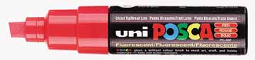 Paintmarker Uni-ball Posca schuine punt 8mm fluo rood