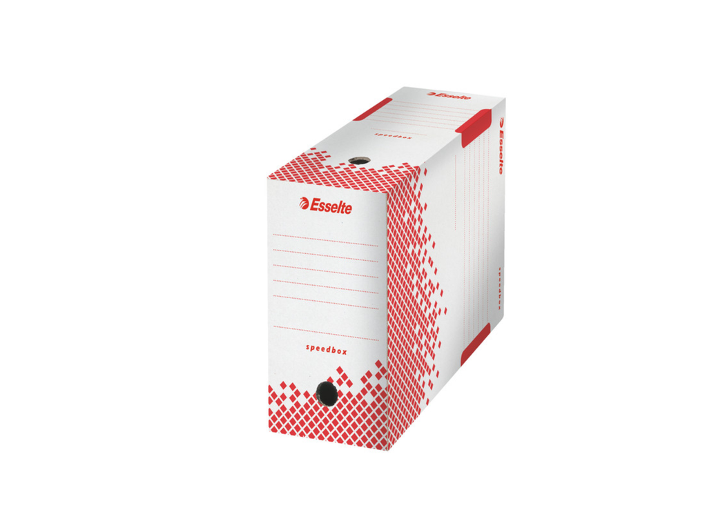 Archiefdoos Esselte Speedbox karton A4/folio 250x350mm rug 150mm wit/rood