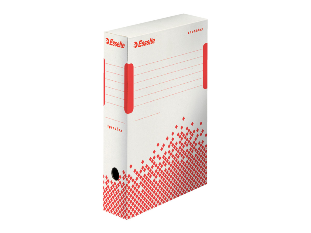 Archiefdoos Esselte Speedbox karton A4/folio 250x350mm rug 80mm wit/rood