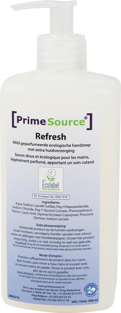 Handzeep Primesource Refresh Eco fles met momp 500ml