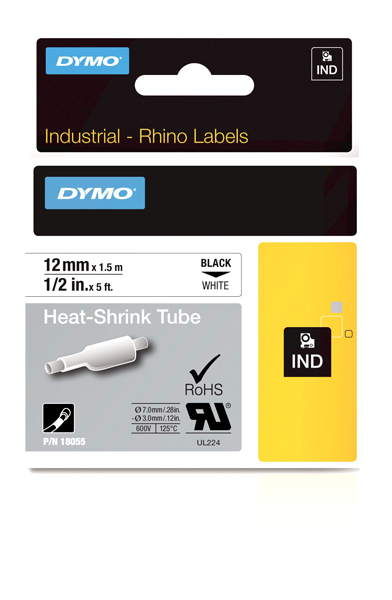 Dymo Rhino tape krimpkous 12mmx1,5m zwart/wit (18055)