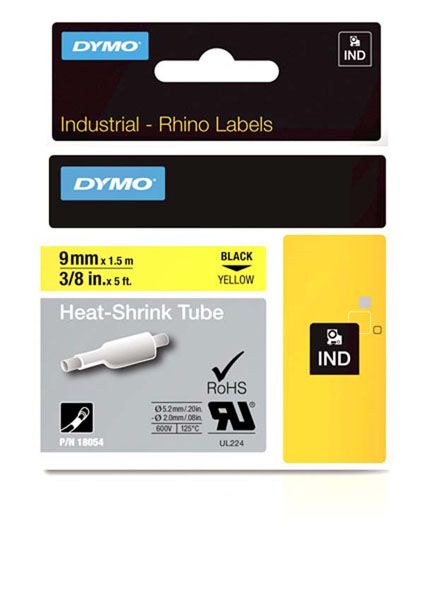 Dymo Rhino tape krimpkous 9mmx1,5m zwart/geel (18054)