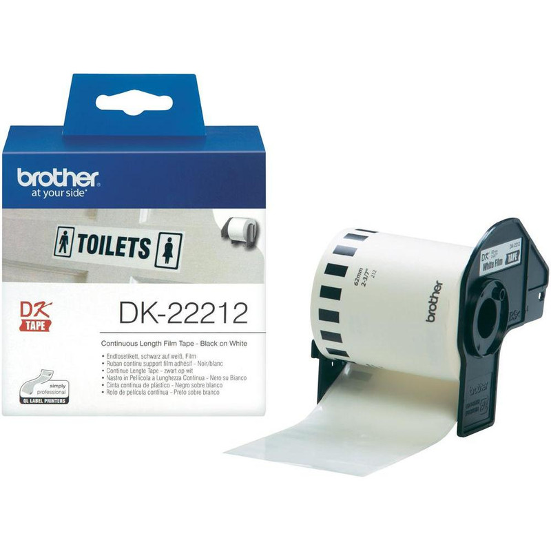 Label Brother DK-22212 plastic film 62mmx15,24m doorlopend zwart op wit