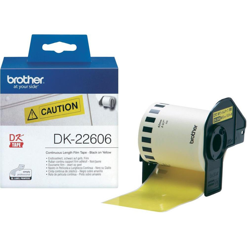 Label Brother DK-22606 62mmx15,24m film zwart op geel