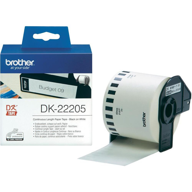 Label Brother DK-22205 62mmx30,48m papier zwart op wit