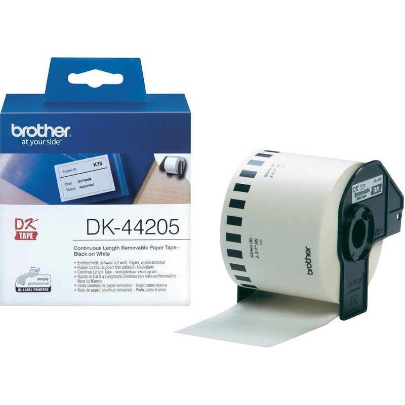 Label Brother DK-44205 62mmx30,48m papier zwart op wit afneembaar