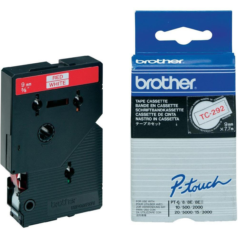 Tape Brother P-Touch TC-292 9mm rood op wit