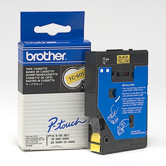 Tape Brother P-Touch TC-601 12mm zwart op geel