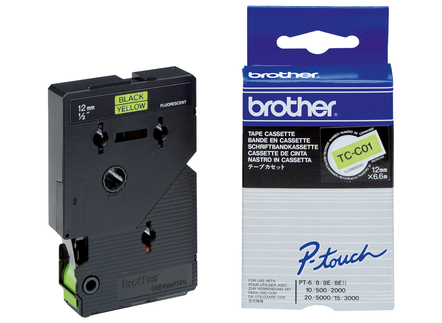 Tape Brother P-Touch TC-C01 12mm zwart op fluo geel