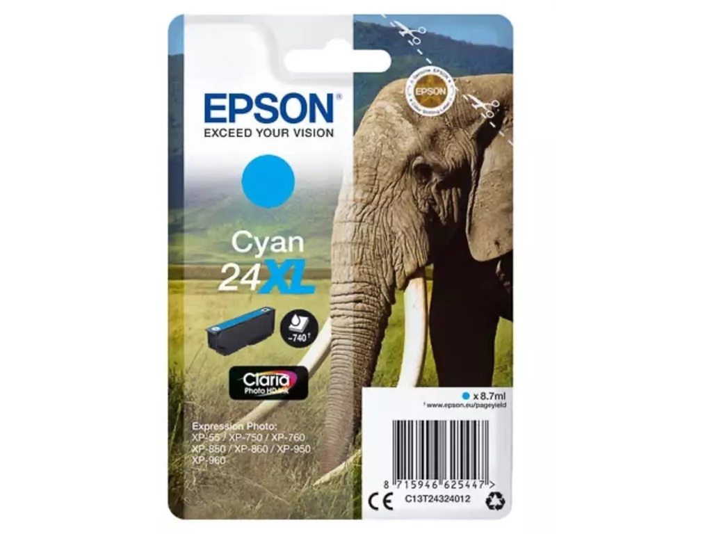 Cartridge Epson Inkjet 24XL Expression Photo XP-55 740pag CY
