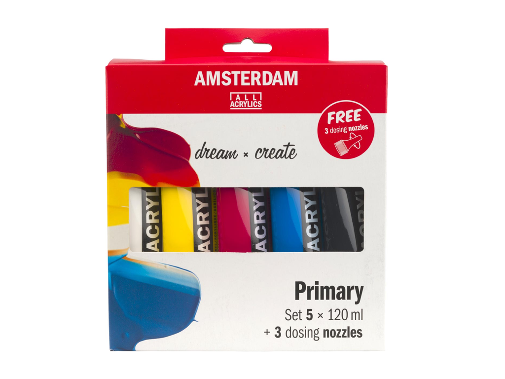 Acrylverf Amsterdam 120ml primaire kleuren 5 tubes + 3 tuiten