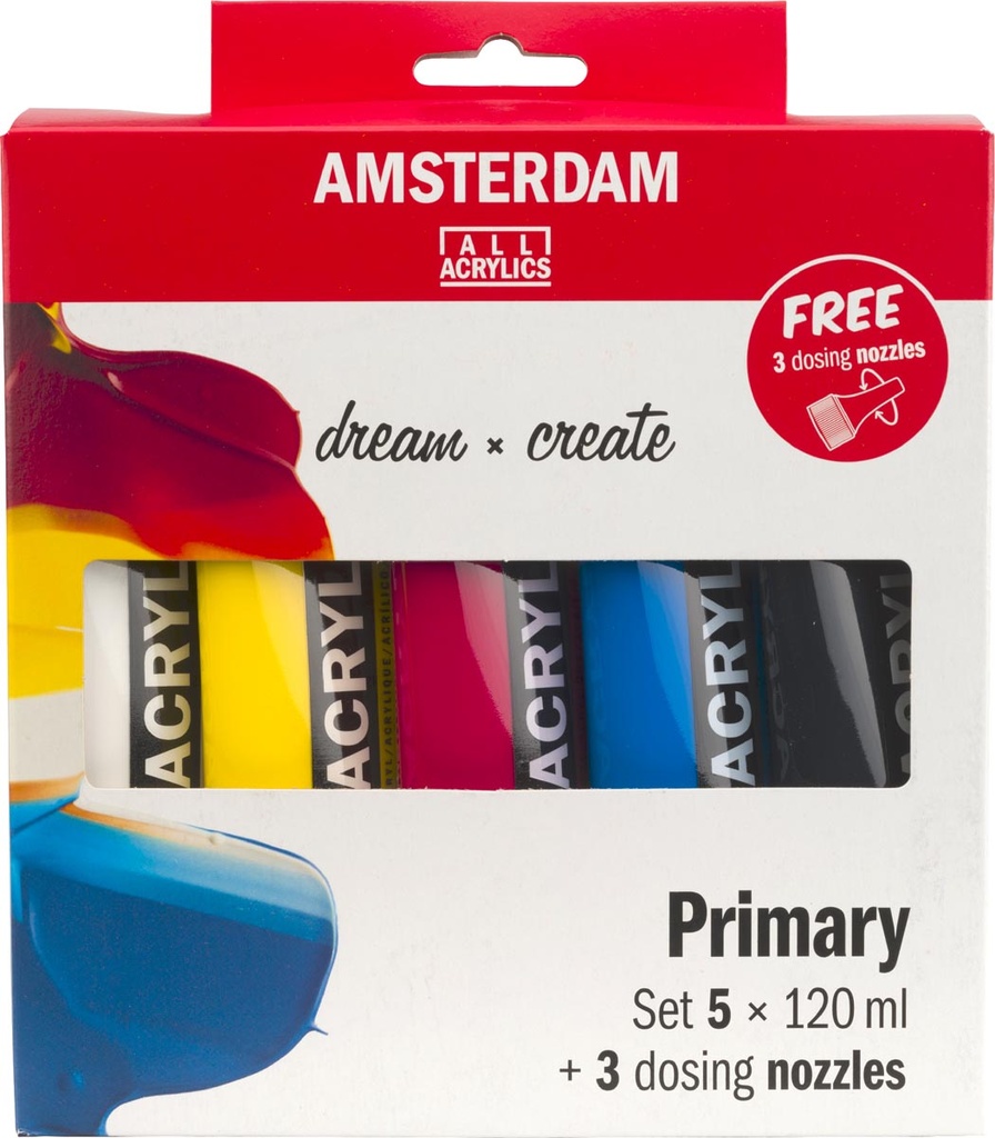 Acrylverf Amsterdam 120ml primaire kleuren 5 tubes + 3 tuiten