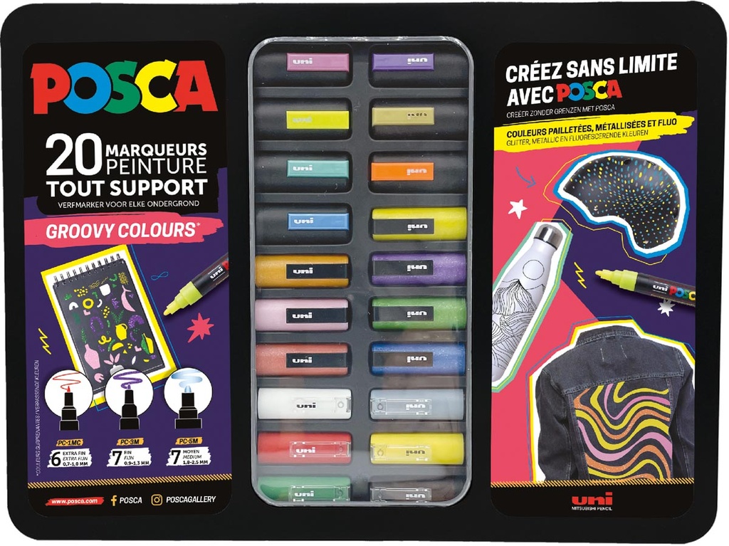 Paintmarkers Posca Groovy Colours metalen doos assorti (20)