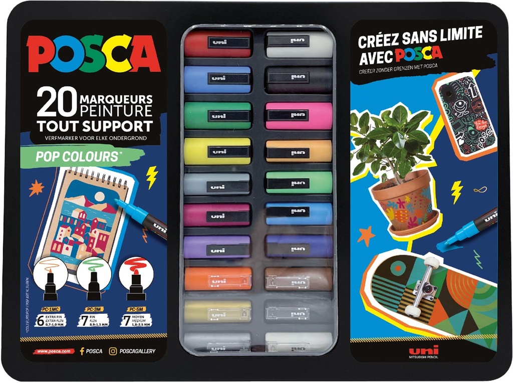 Paintmarkers Posca Pop Colours metalen doos assorti (20)