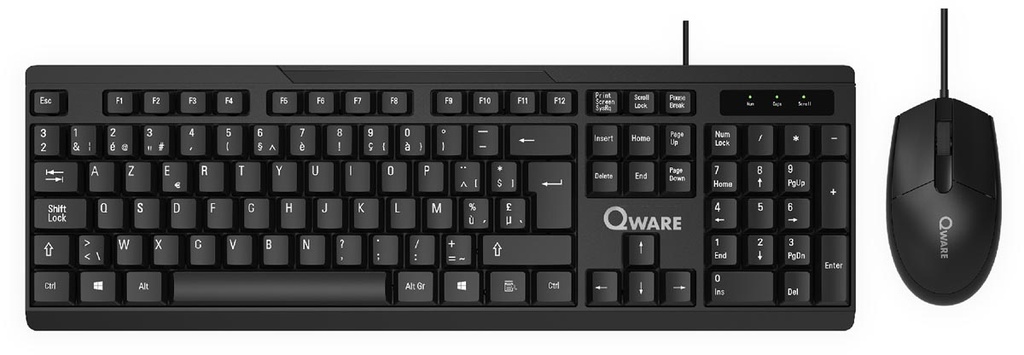 Deskset met draad Qware Hamilton toetsenbord en muis QWERTY zwart