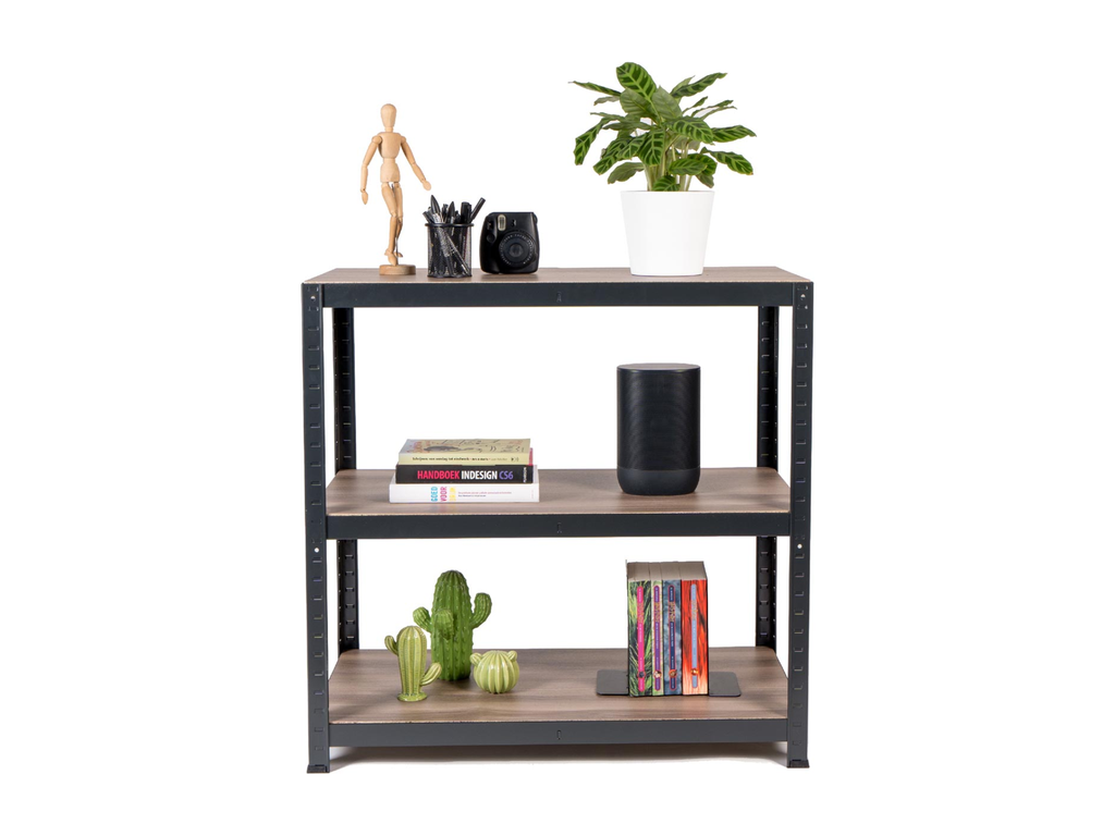 Rek Avasco Home table 88x90x45cm zwart metaal 3 legborden hout