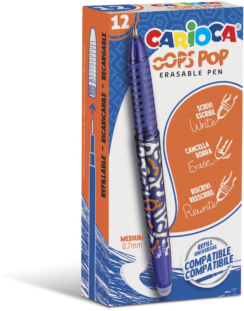 Gelroller Carioca Oops Pop medium punt 0,7mm uitwisbaar blauw (12)