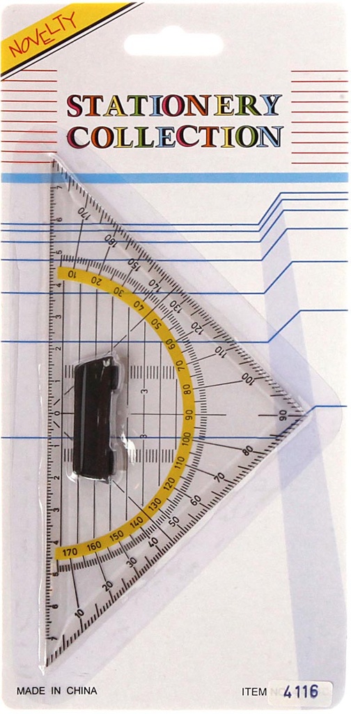 Geodriehoek Bouhon met handvat 22cm geel-transparant