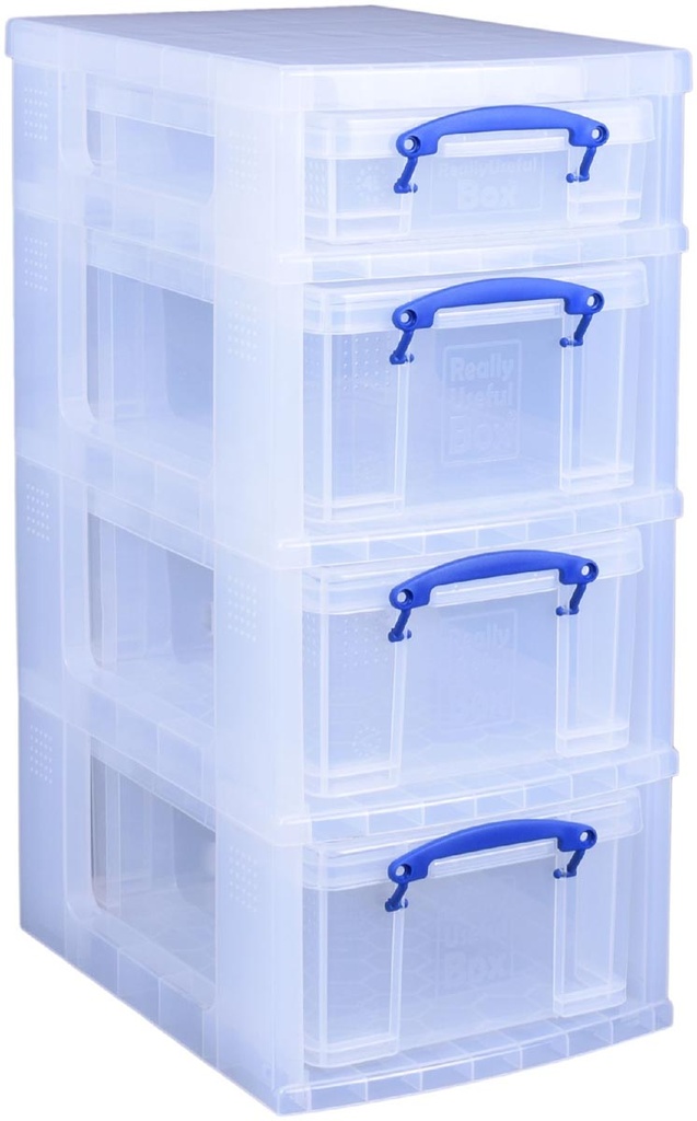 Ladenkast trolley Really Useful Box met 4 opbergdozen zwart