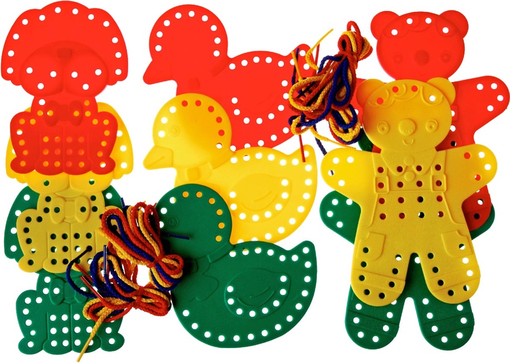 Rijgdieren Bouhon 9 rijgdieren en 6 veters van 70cm assorti