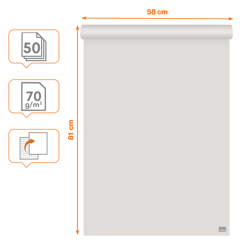 Papierblok voor flipchart Nobo recycled 58x81cm geruit/blanco 70gr 50vel