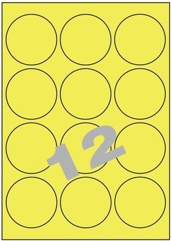 Etiketten rond 12 etik/blad Ø63,5mm geel (200)
