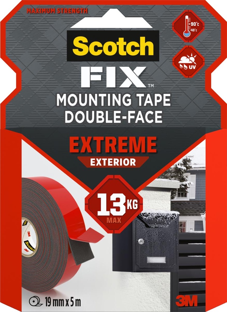 Dubbelzijdige montagetape Scotch Fix Extreme Exterior 19mmx5m draagt tot 13kg