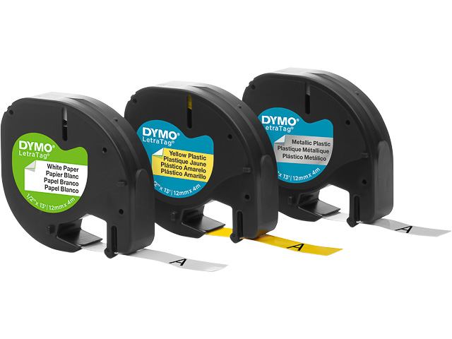 Dymo Letratag tape plastic 12mmx4m starter set assorti (3)