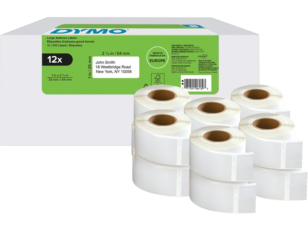 Dymo LW etiket adres 25x54mm wit (12x500)