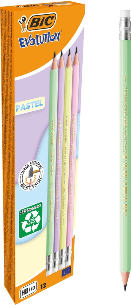 Potlood Bic Evolution Pastel HB met gom pastel assorti (12)