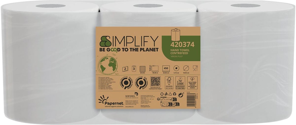 Handdoekrol Papernet Simplify Centerfeed 2-laags 90m 450vel (3)