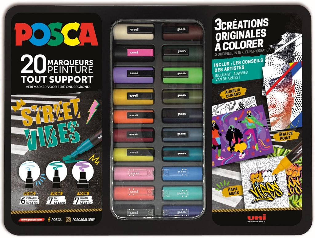 Paintmarkers Posca Street Vibes metalen doos assorti (20)