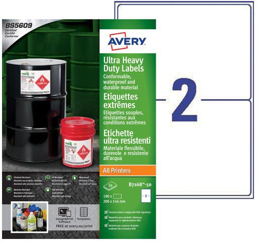 Etiketten Avery 02 etik/bl 200x144mm permanent ultra resistent wit 100bl/d