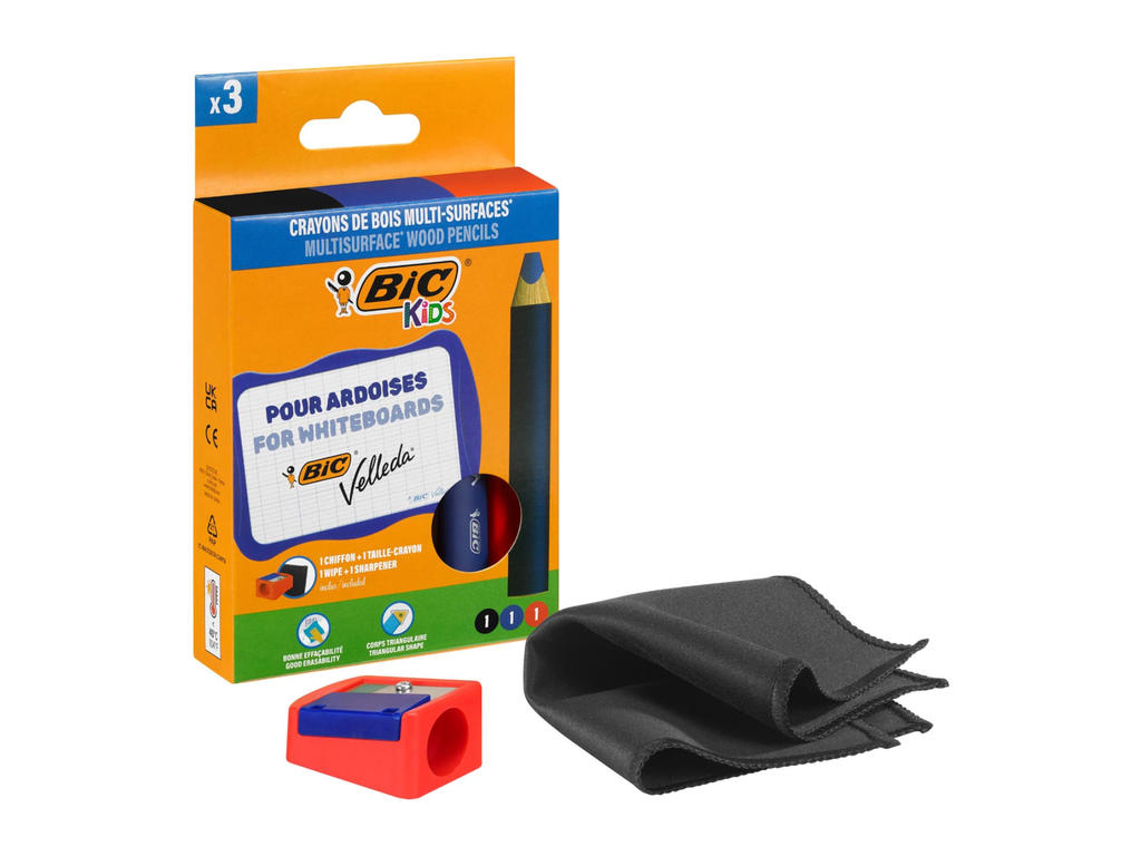 Potlood voor whiteboards Bic Kids Multisurface set inclusief slijper en doek assorti (3)