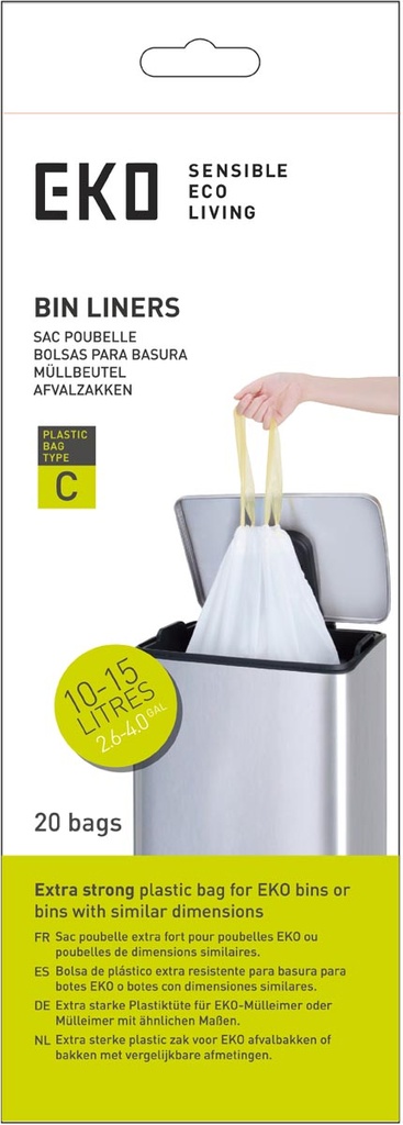 Vuilniszakken Eko trekbandsluiting 10-15L type C wit (20)