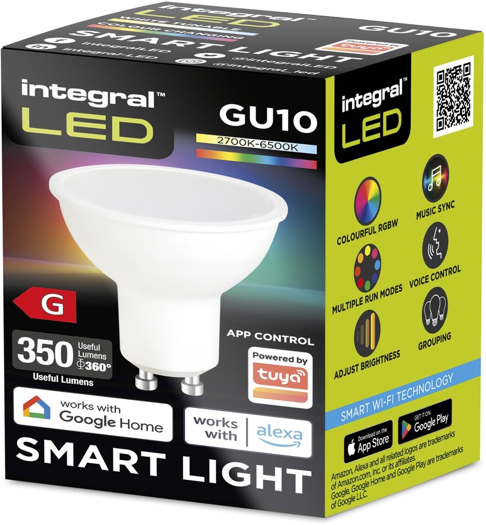 Led spot Integral Smart GU10 dimbaar 4,9W 2700-6500K 350lumen RGBW